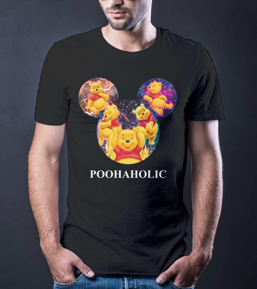 Poohaholic Winnie Mickey Mouse Ears Galaxy Flames Lightning T-Shirt