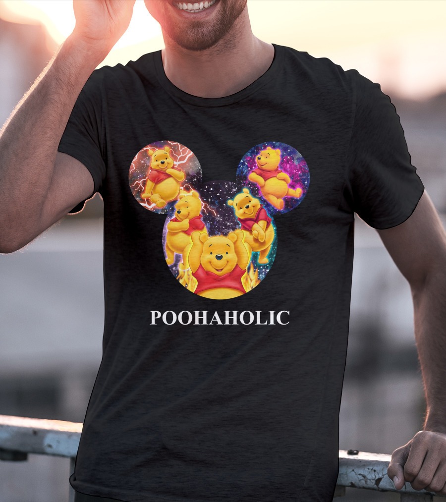 Poohaholic Winnie Mickey Mouse Ears Galaxy Flames Lightning T-Shirt