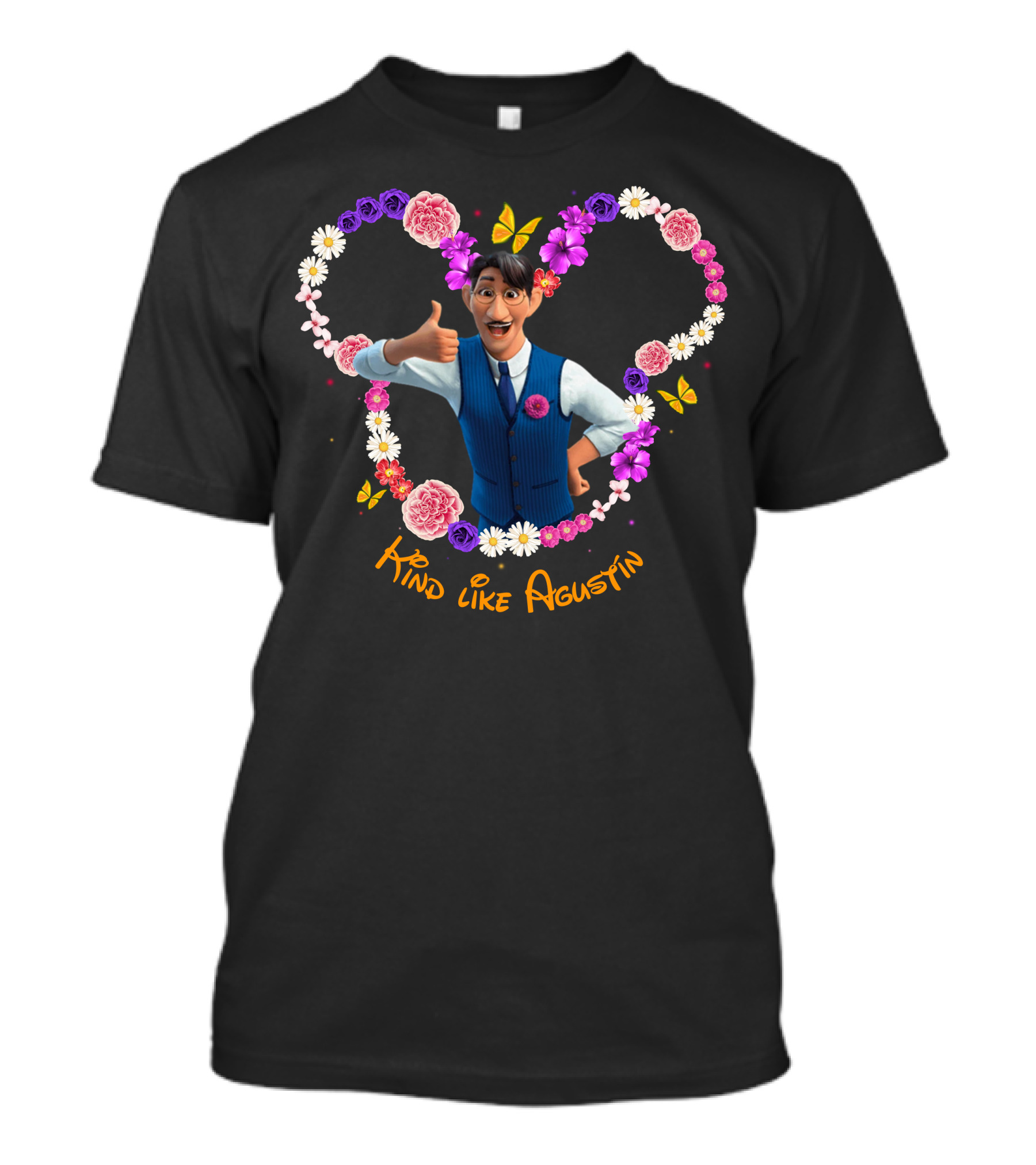 Kind Like Agustín Flowers And Butterflies Heart T-Shirt
