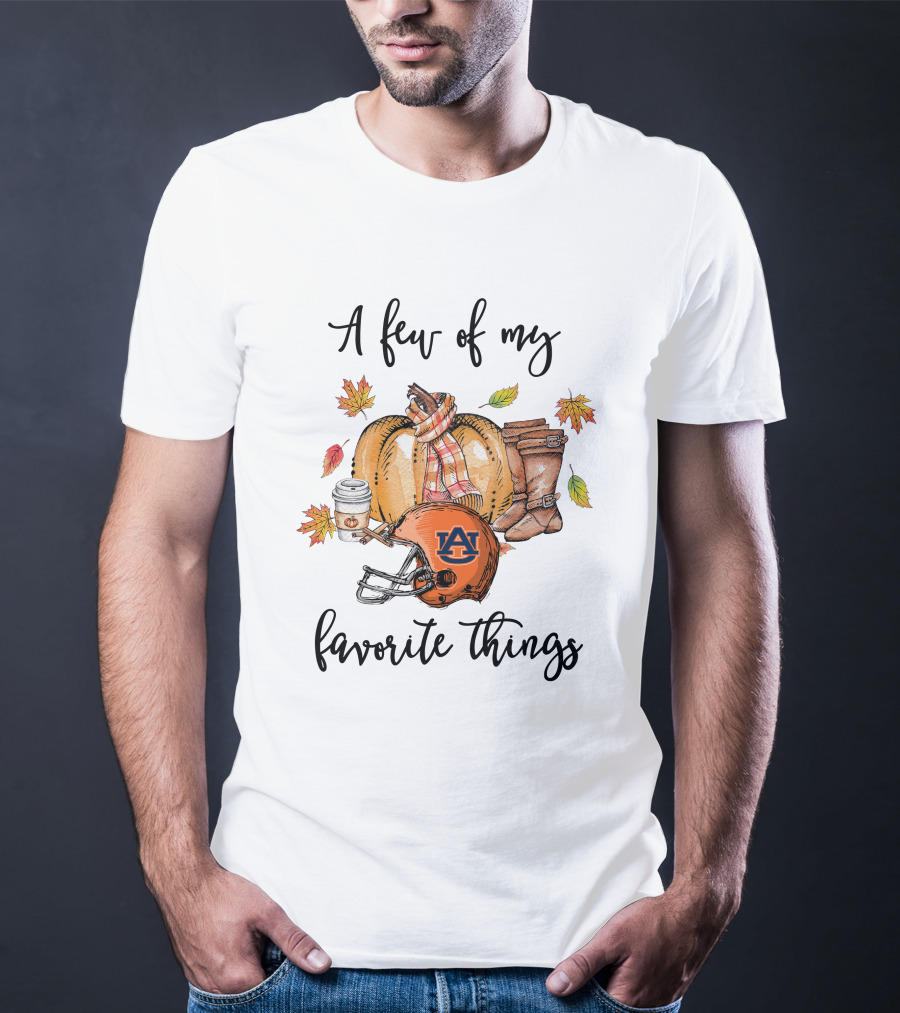 A Few Of My Favorite Things Auburn Tigers Football Helmet Pumpkin Autumn Leaves Boots Scarf Coffee T-Shirt