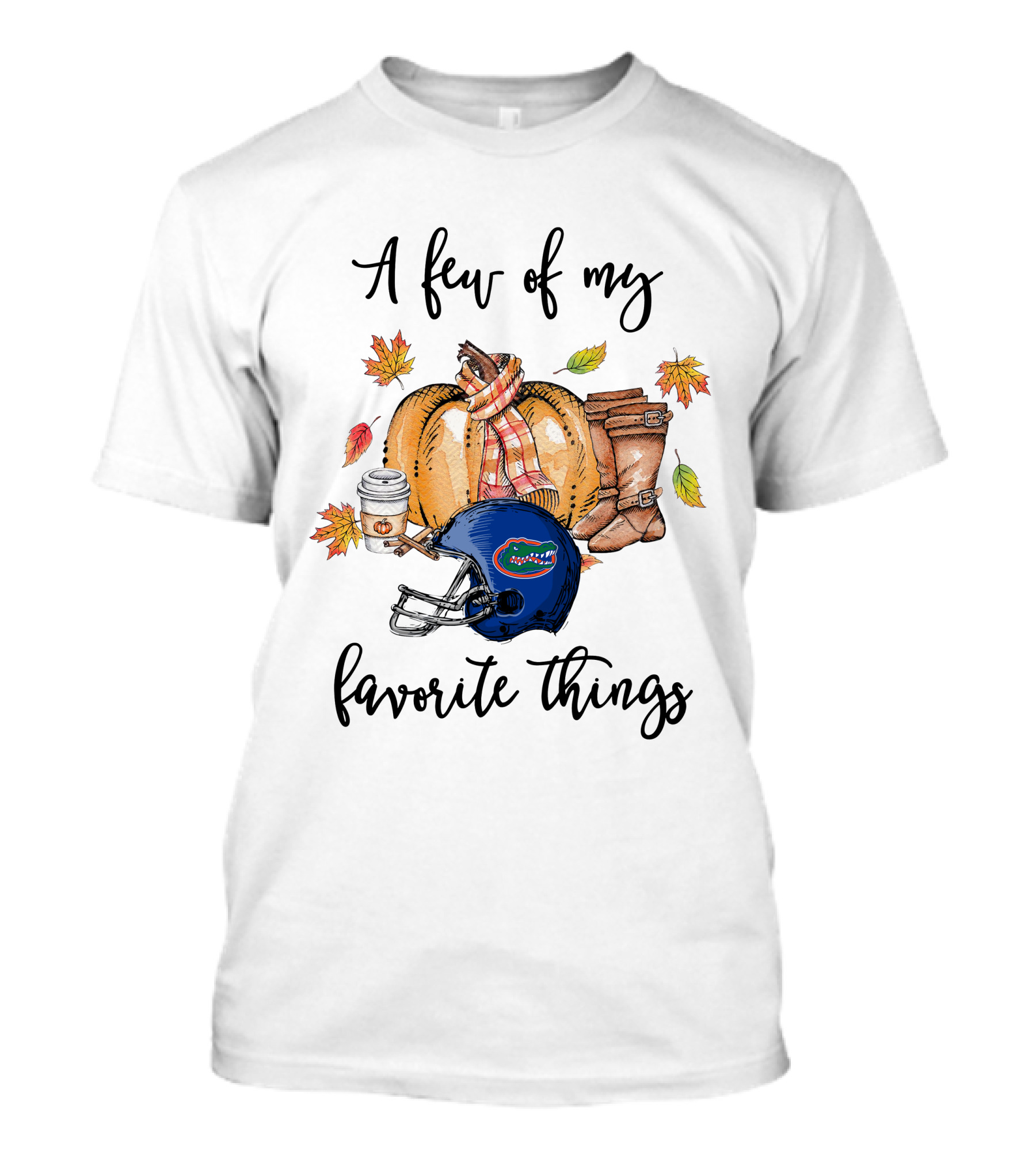 A Few Of My Favorite Things Florida Gators Helmet Autumn Leaves Boots Pumpkin Coffee T-Shirt