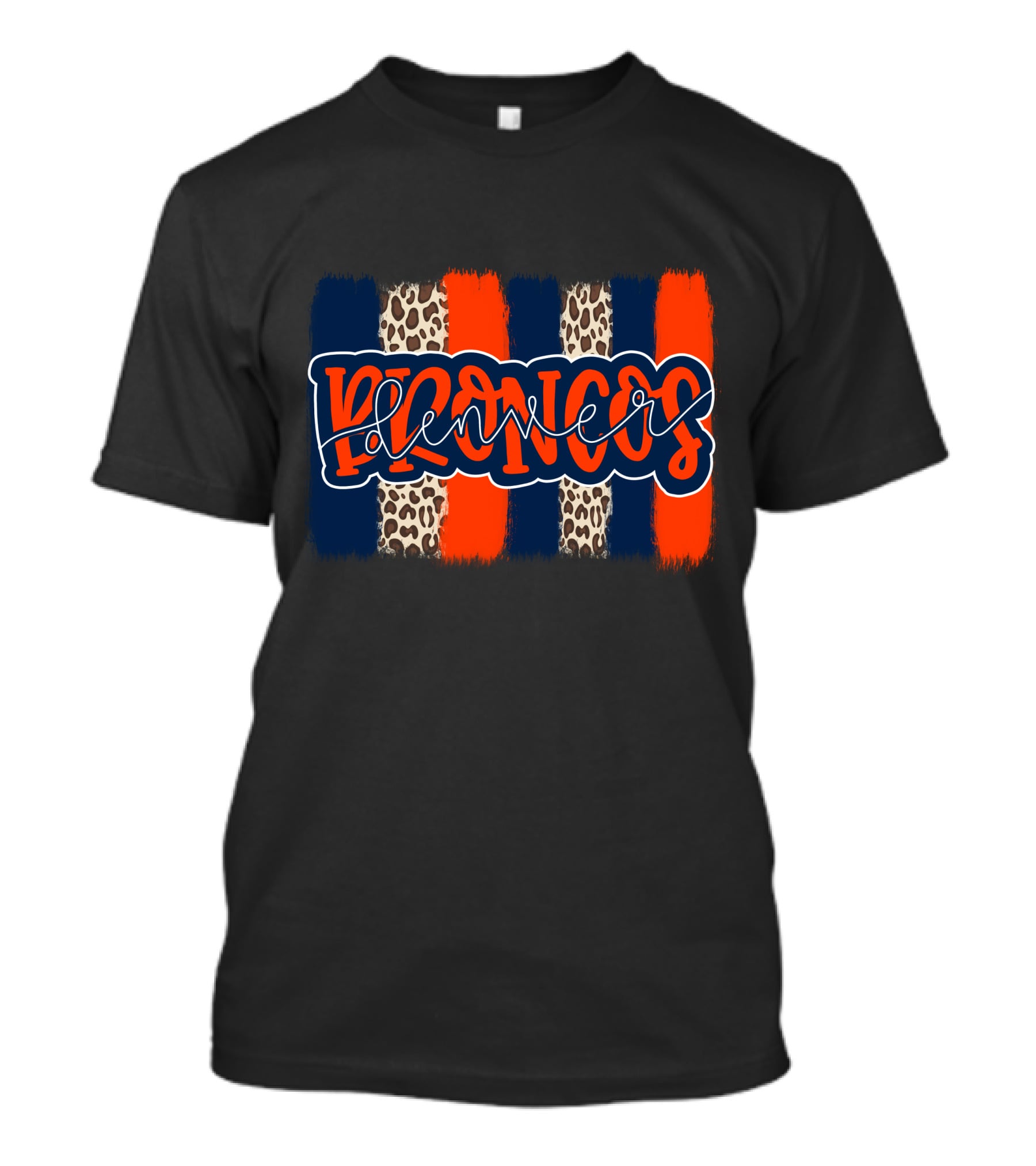 Denver Broncos Handlettered Leopard Stripes T-Shirt
