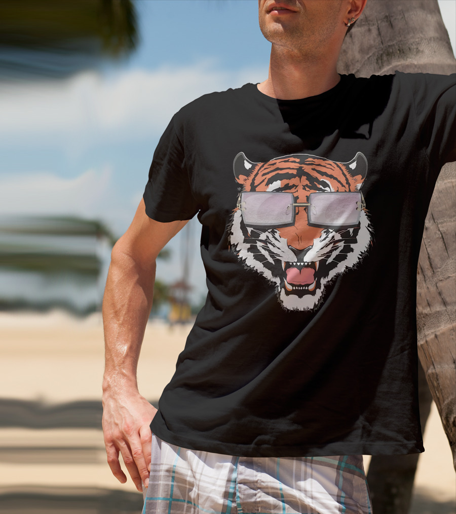 Cincinnati Bengals Tiger Head In Sunglasses T-Shirt