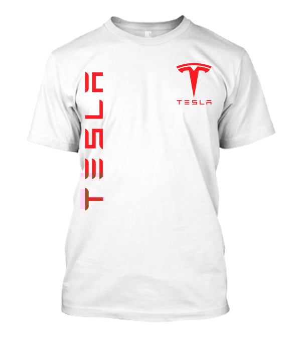 Tesla Vertical And Logo Red T-Shirt