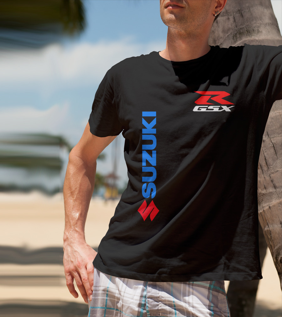 SUZUKI GSX-R Vertical Blue Red Logo Branding T-Shirt