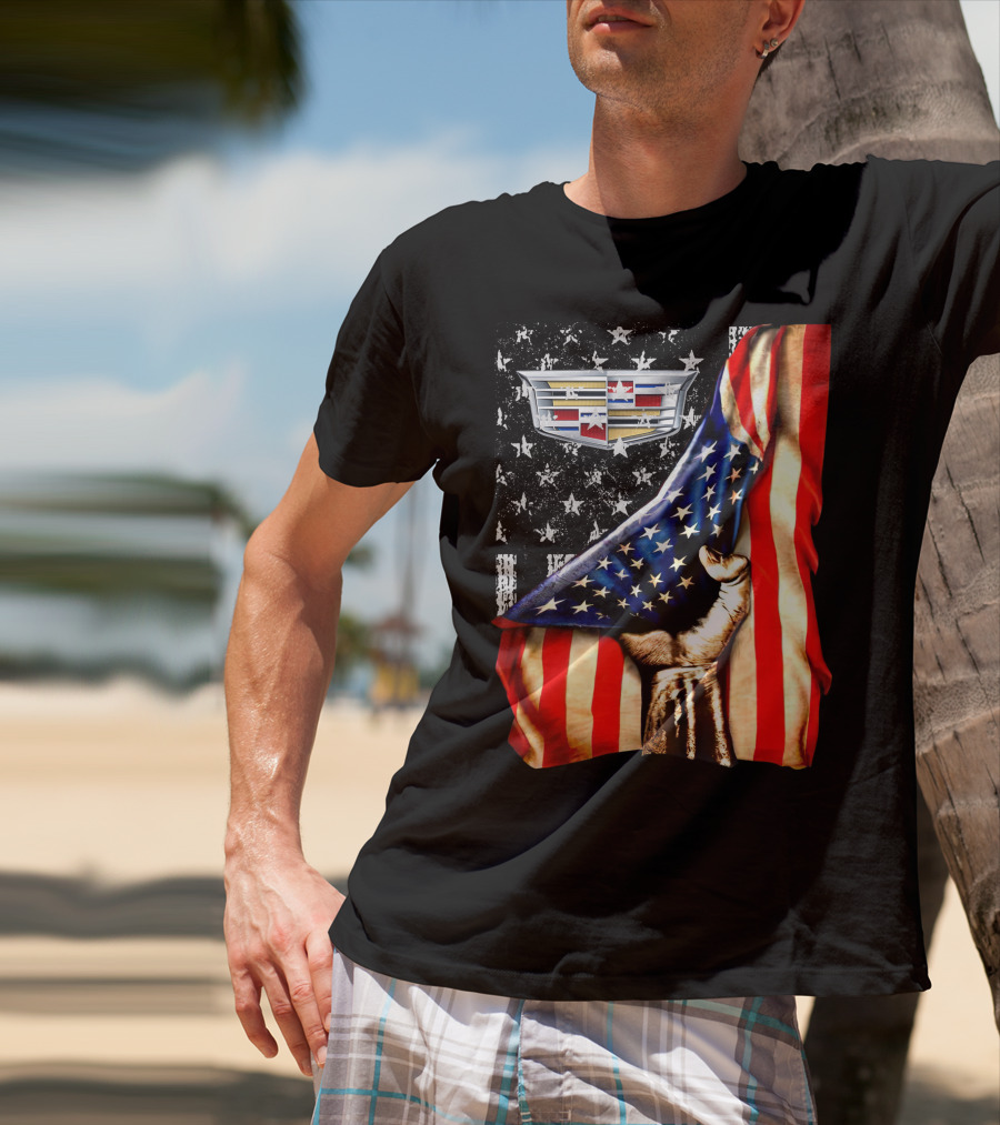 Cadillac Logo American Flag Hand Stars Stripes T-Shirt