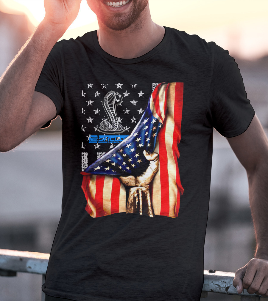 SHELBY AMERICA FLAG COBRA STAR SYMBOL FIST GRIP T-Shirt