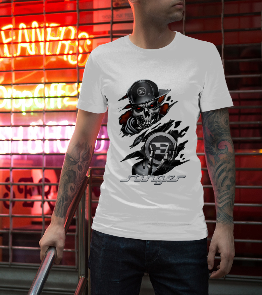 Stinger Skull With Hat And Logo Emblem T-Shirt