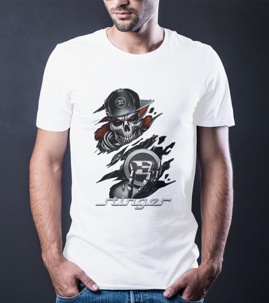 Stinger Skull With Hat And Logo Emblem T-Shirt