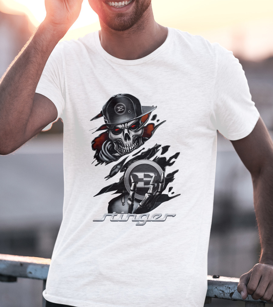 Stinger Skull With Hat And Logo Emblem T-Shirt