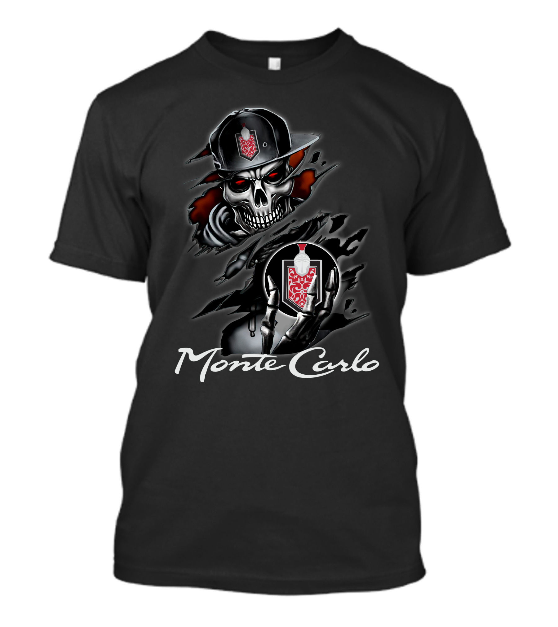 Monte Carlo Skull With Red Emblem And Cap T-Shirt