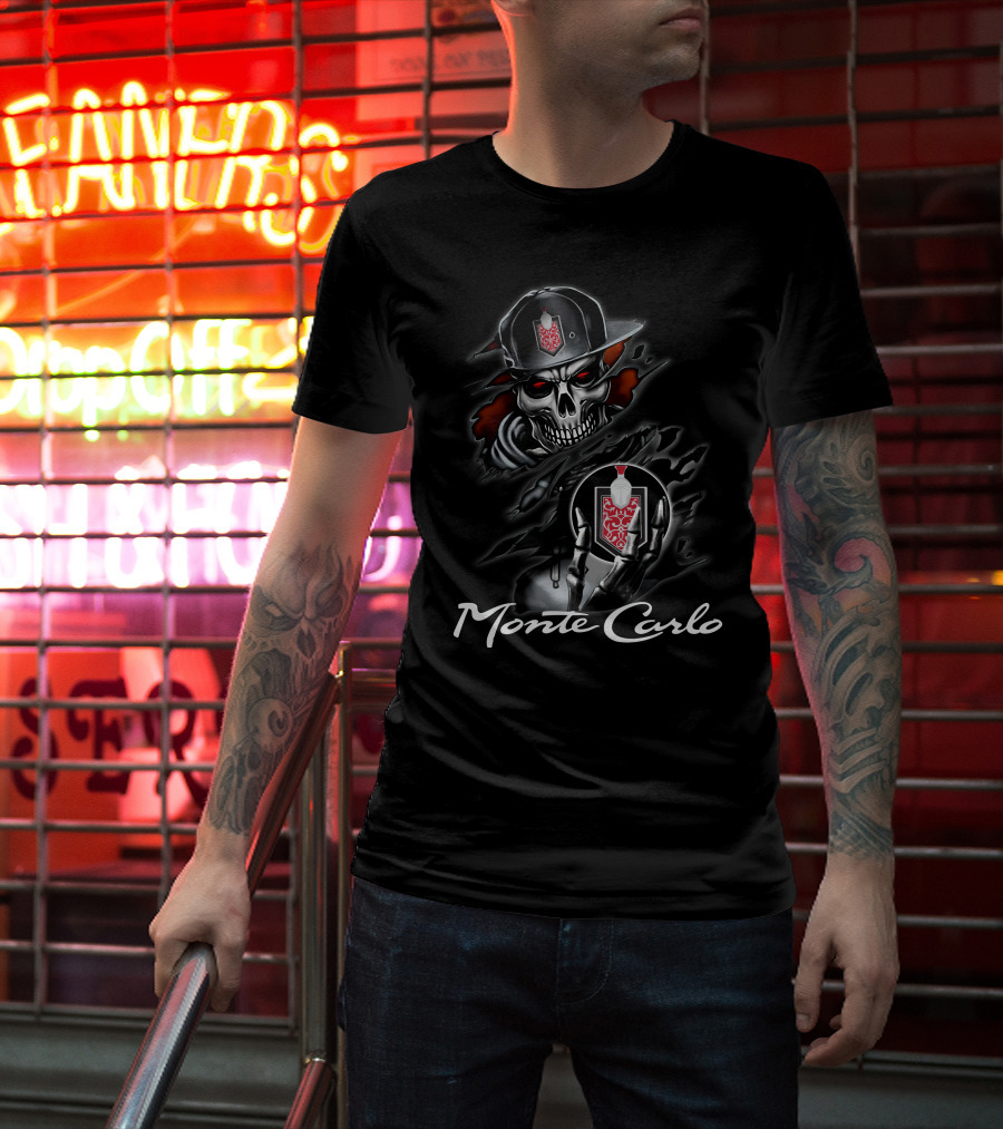 Monte Carlo Skull With Red Emblem And Cap T-Shirt