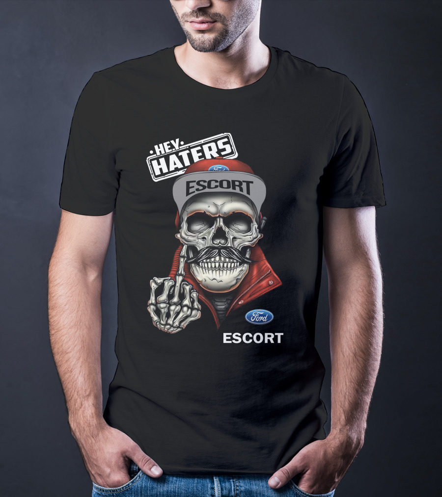 Hey Haters Ford Escort Skull Middle Finger T-Shirt