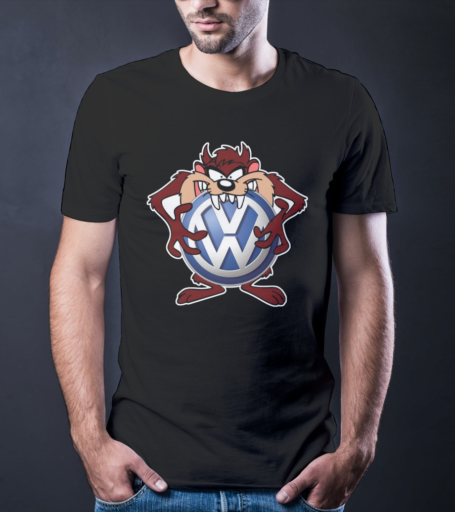 TAZ Volkswagen Logo With Classic Cartoon Character Holding Emblem T-Shirt