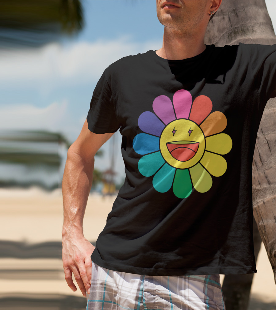 J Balvin Colores Rainbow Flower Smiley Face T-Shirt