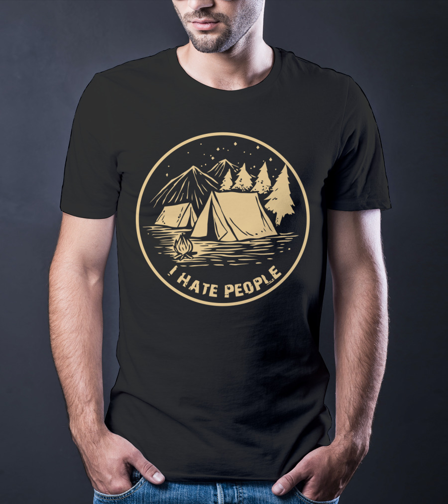I Hate People Camping Tents Mountains Campfire Night Sky T-Shirt