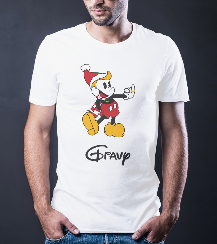 Gravy Christmas Cartoon Character With Santa Hat And Scarf T-Shirt