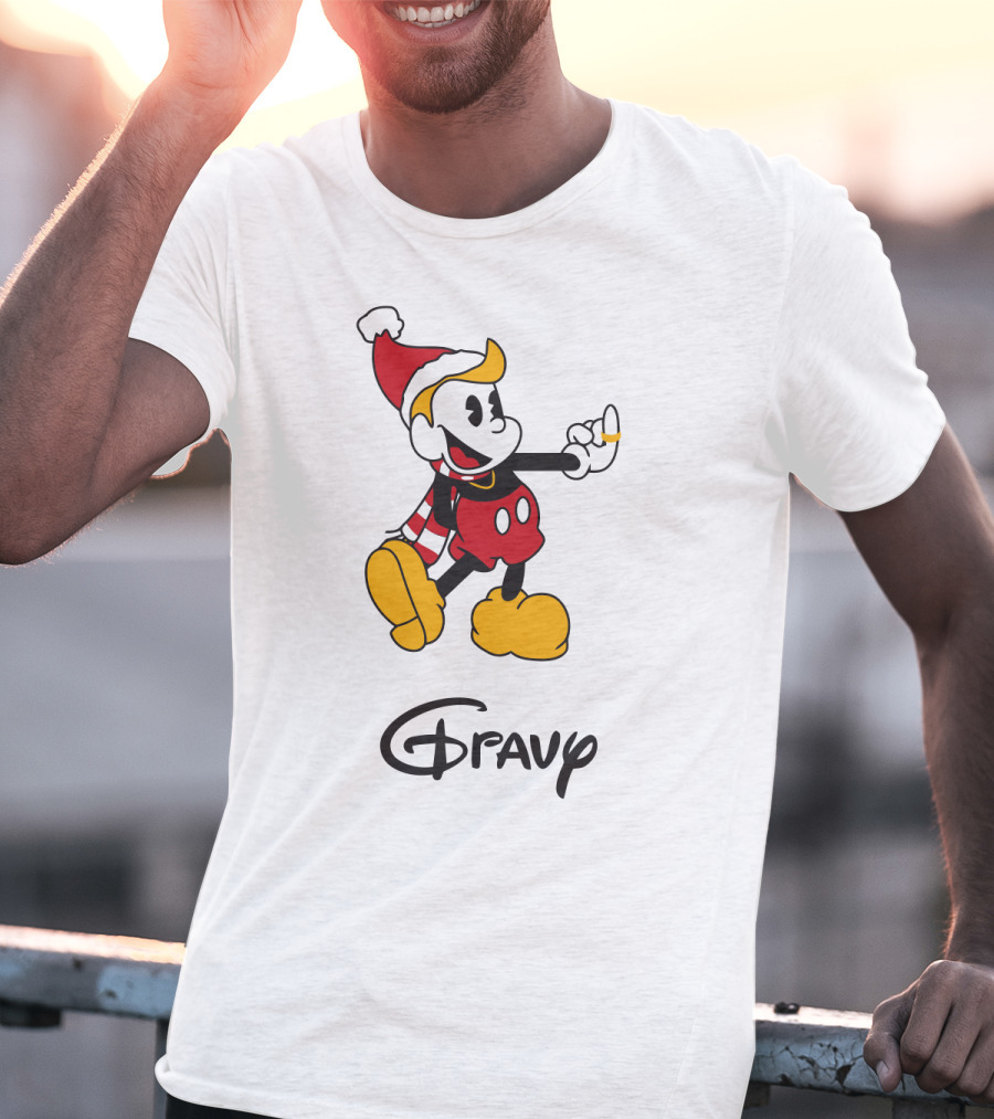 Gravy Christmas Cartoon Character With Santa Hat And Scarf T-Shirt