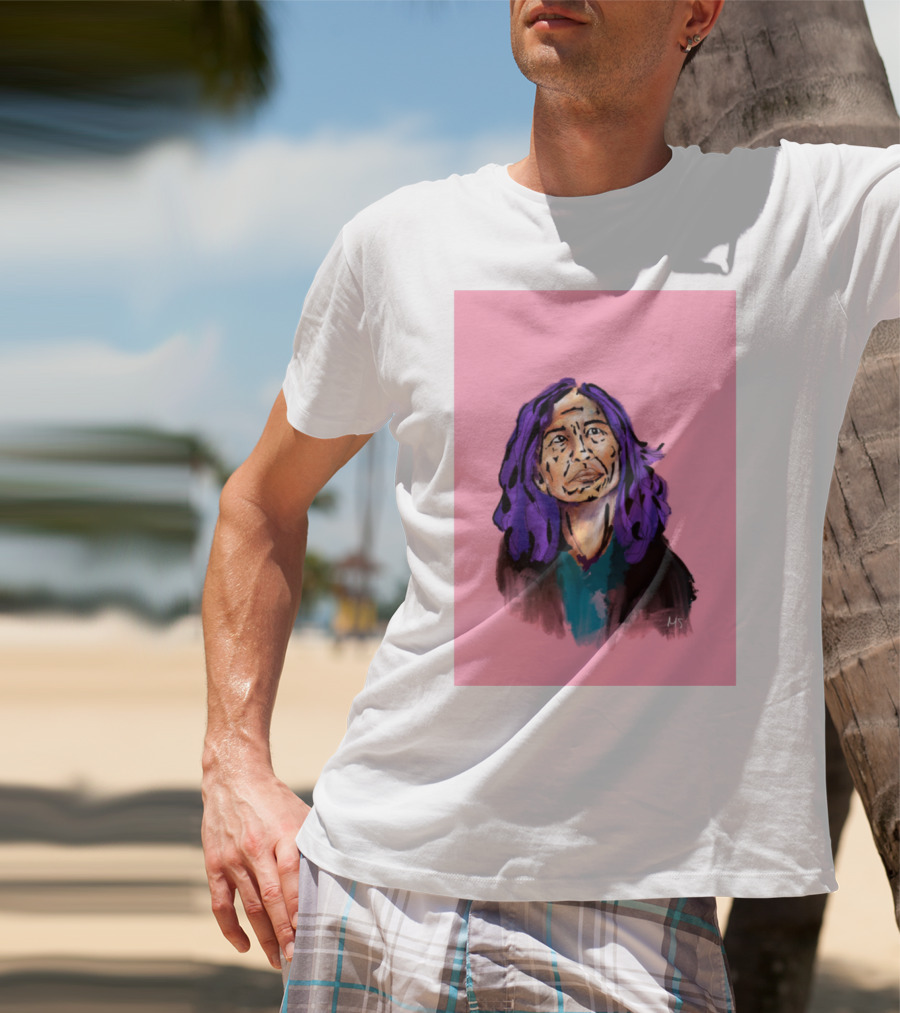 Emergency Fundraising Purple Haired Person On Pink Background T-Shirt