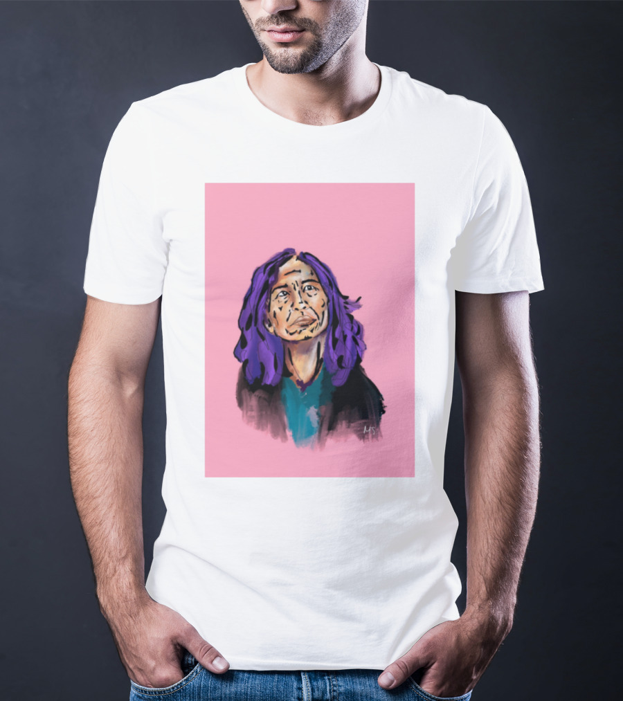 Emergency Fundraising Purple Haired Person On Pink Background T-Shirt