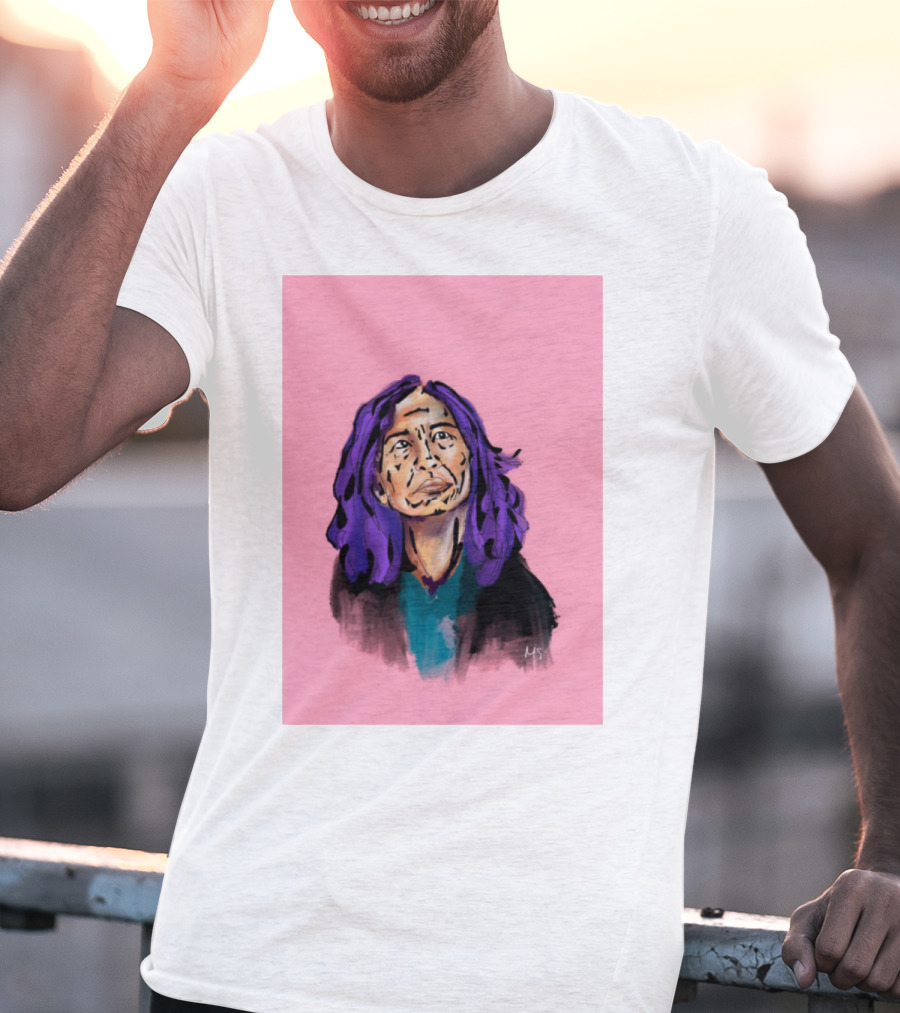 Emergency Fundraising Purple Haired Person On Pink Background T-Shirt