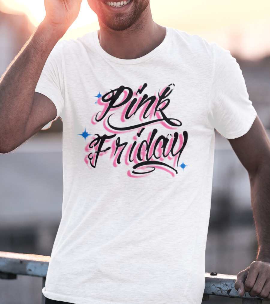 Pink Friday Retro Script With Star Accents T-Shirt