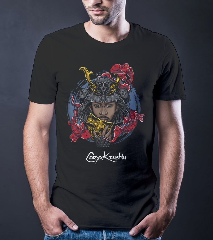 CoryxKenshin Samurai Helmet And Koi Fish T-Shirt