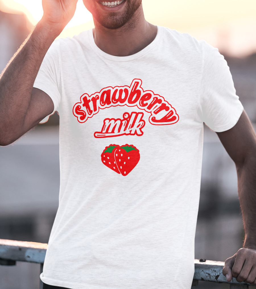 Strawberry Milk Red Text With Strawberries T-Shirt