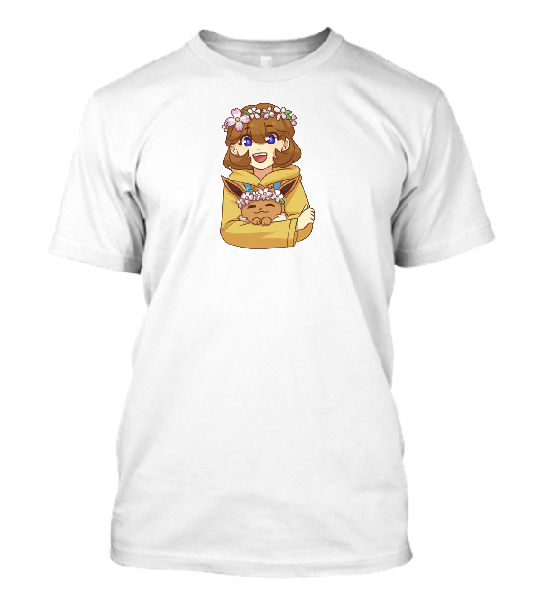 Ash With Flower Crown And Eevee Hugging T-Shirt