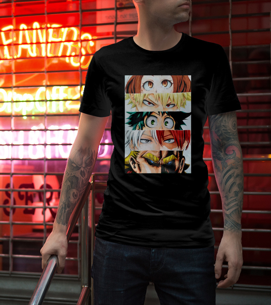 Academia My Hero Characters Staring Eyes Todoroki Midoriya All Might T-Shirt