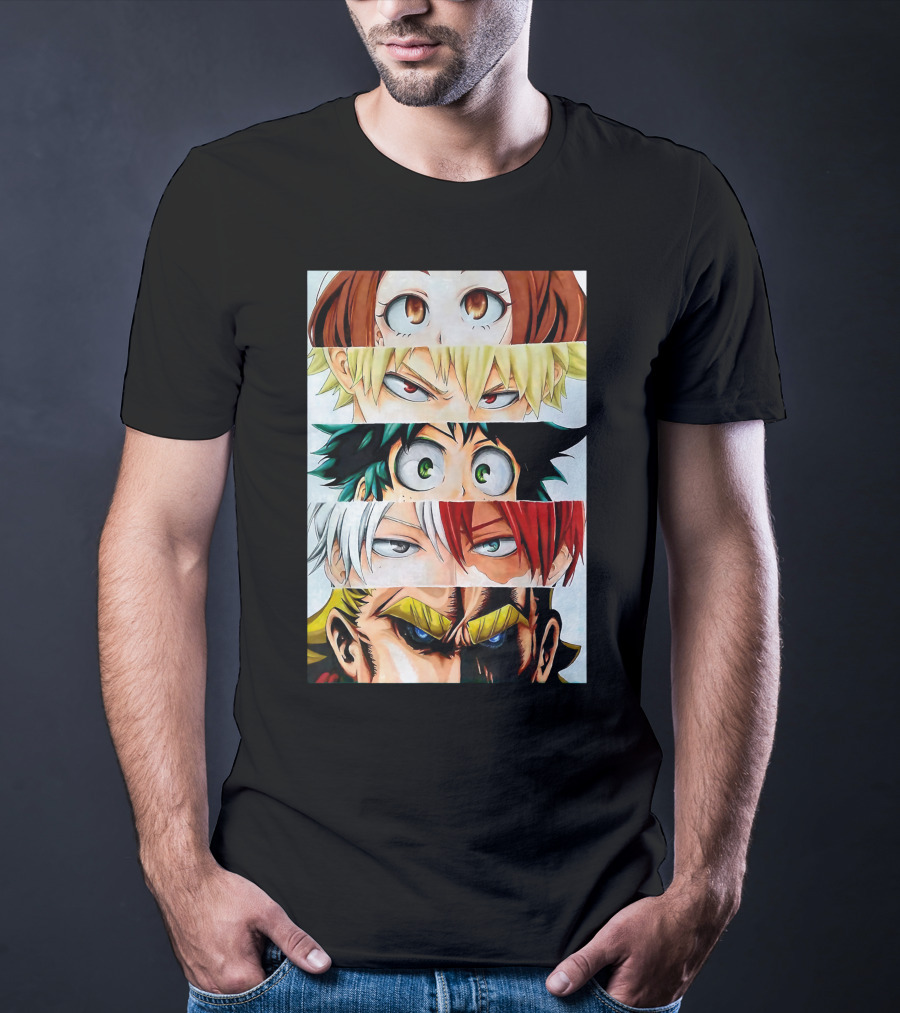 Academia My Hero Characters Staring Eyes Todoroki Midoriya All Might T-Shirt