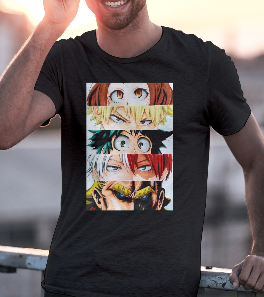 Academia My Hero Characters Staring Eyes Todoroki Midoriya All Might T-Shirt