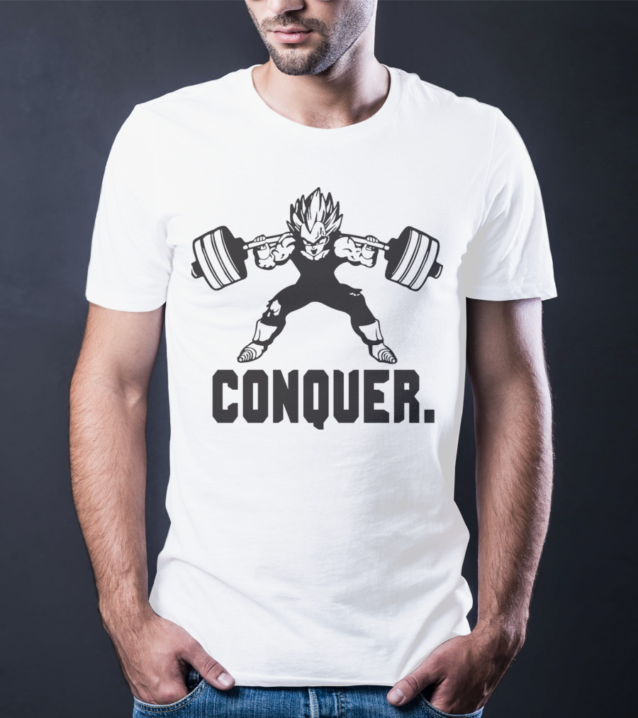 CONQUER Vegeta Squat Training Powerlifting Dragon Ball Fitness Motivation T-Shirt