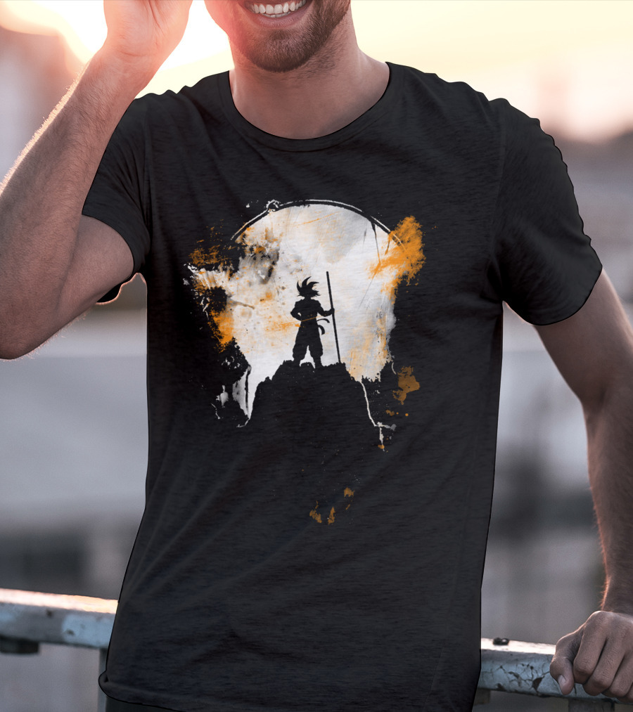 Grunge Moon Hero Dragon Warrior Silhouette Lunar Burst T-Shirt