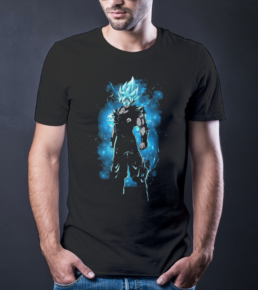 Legendary Blue Aura Warrior With Electric Hair And Black Suit T-Shirt