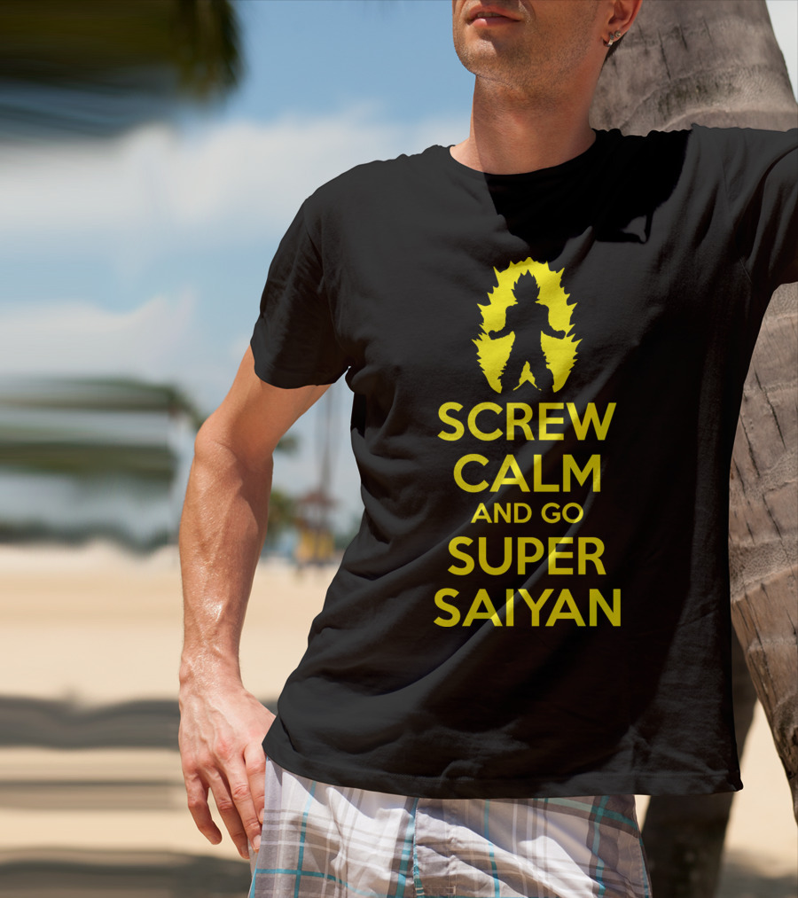 Screw Calm And Go Super Saiyan Silhouette Yellow Aura T-Shirt