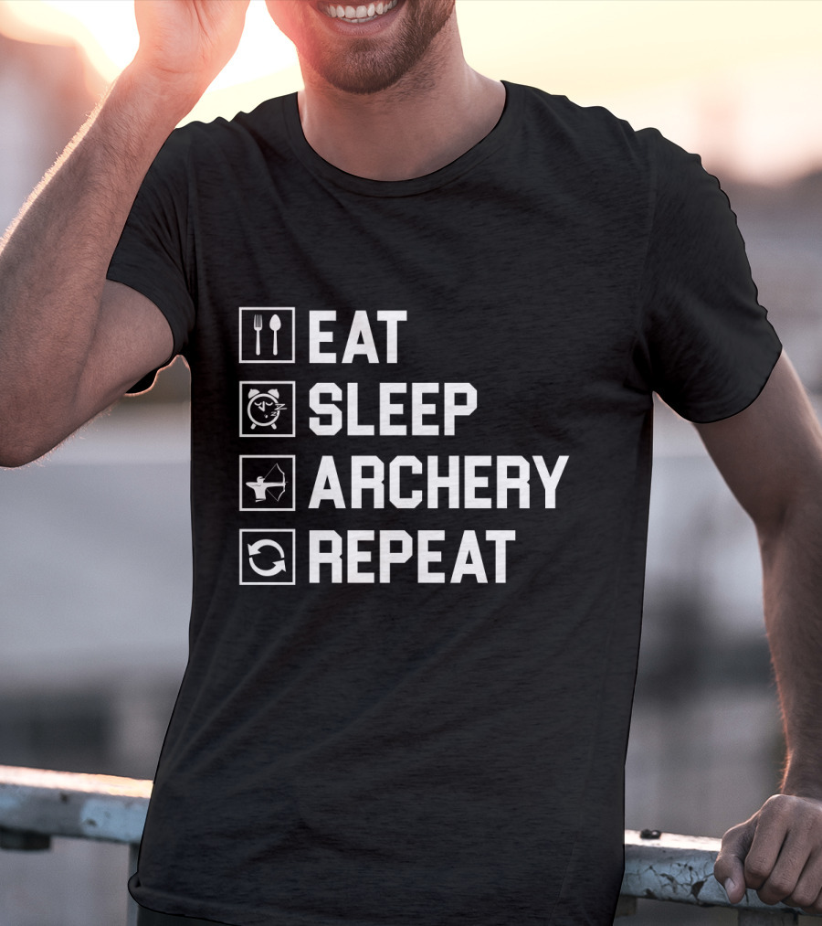Eat Sleep Archery Repeat Iconic Routine Symbols T-Shirt