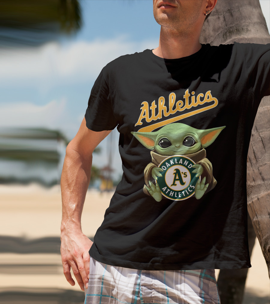 Oakland Athletics Baby Yoda Hugging A's Baseball T-Shirt
