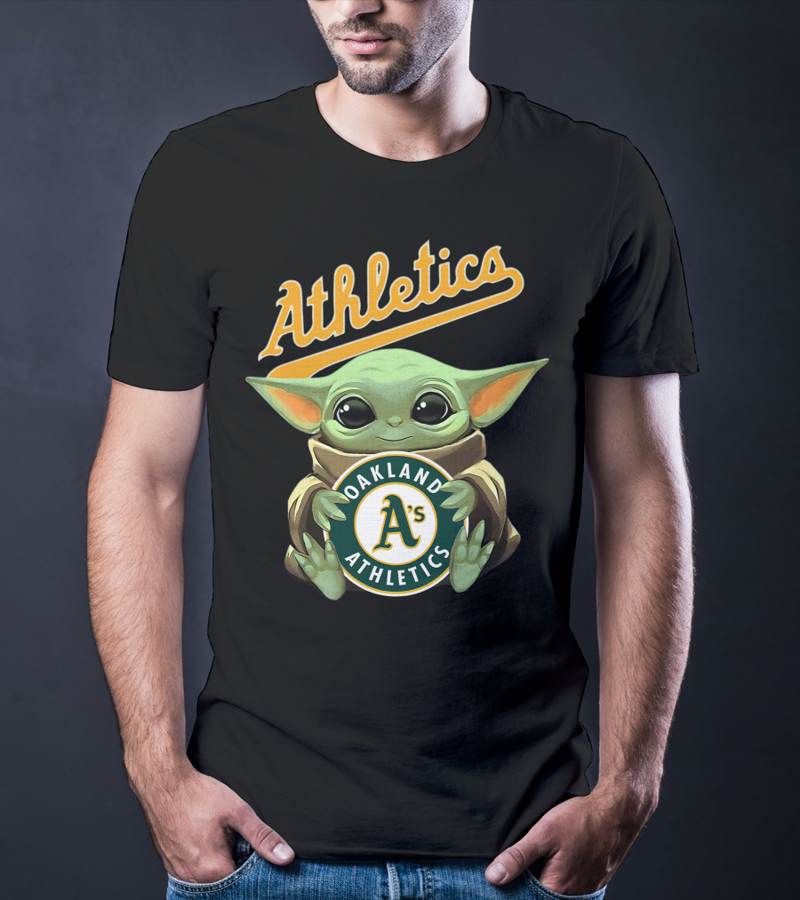 Oakland Athletics Baby Yoda Hugging A's Baseball T-Shirt