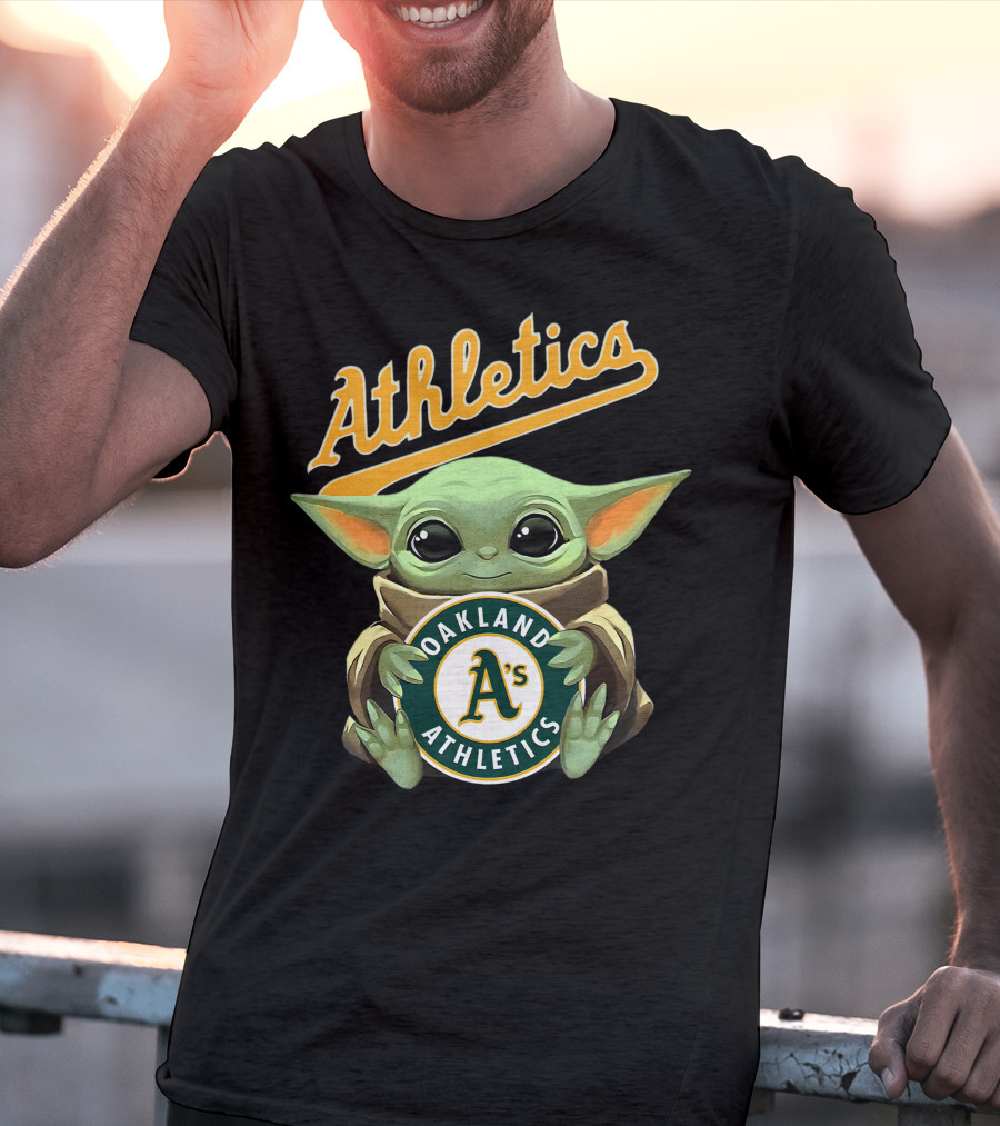 Oakland Athletics Baby Yoda Hugging A's Baseball T-Shirt