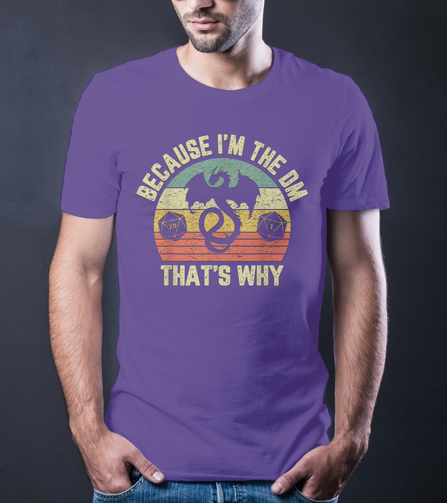 Because I'm The DM That's Why Retro Dungeon RPG Dice Dragon T-Shirt