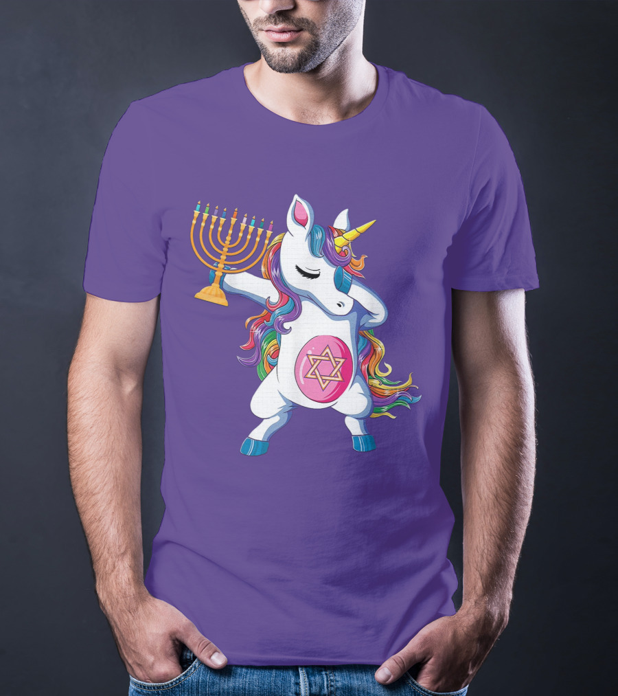 Jewnicorn Hanukkah Unicorn Dabbing With Menorah And Star Of David T-Shirt