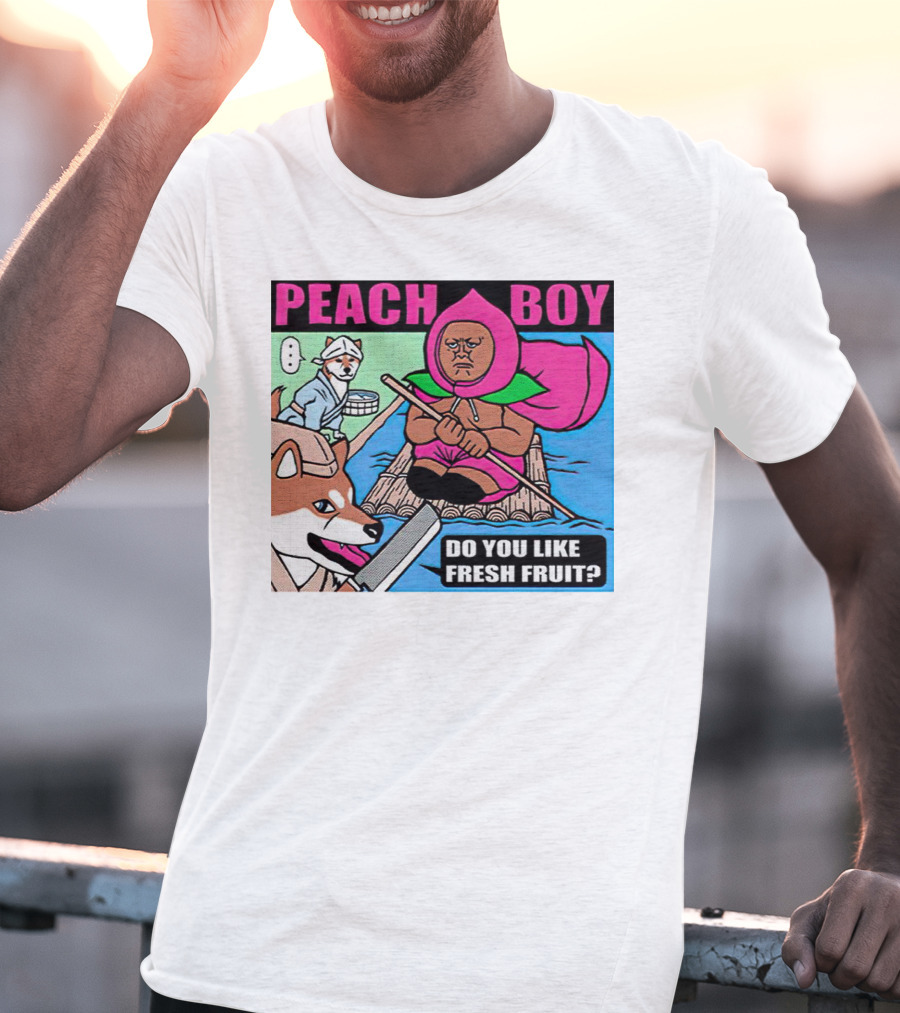 Peach Boy Do You Like Fresh Fruit Toru Owashi Manga-Style Adventure Rafting With Dog And Monkey T-Shirt