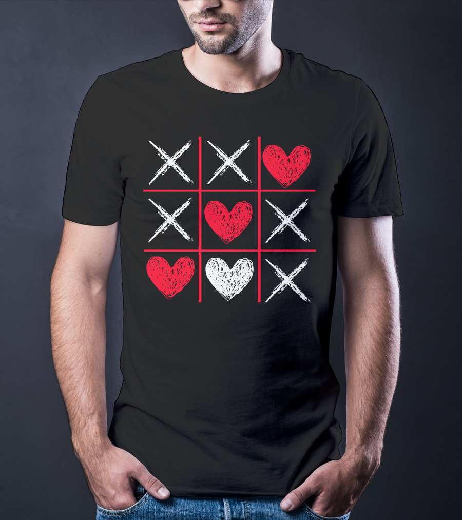 Valentines Day Tic-Tac-Toe XO XO Heart Pattern Funny Valentine Gifts T-Shirt