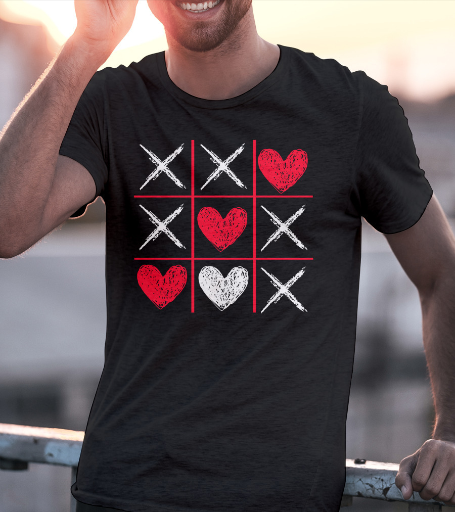 Valentines Day Tic-Tac-Toe XO XO Heart Pattern Funny Valentine Gifts T-Shirt