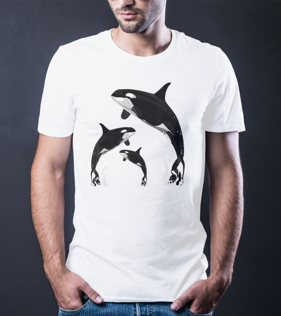 Jumping Orca Killer Whales Splashing Water Embrace T-Shirt