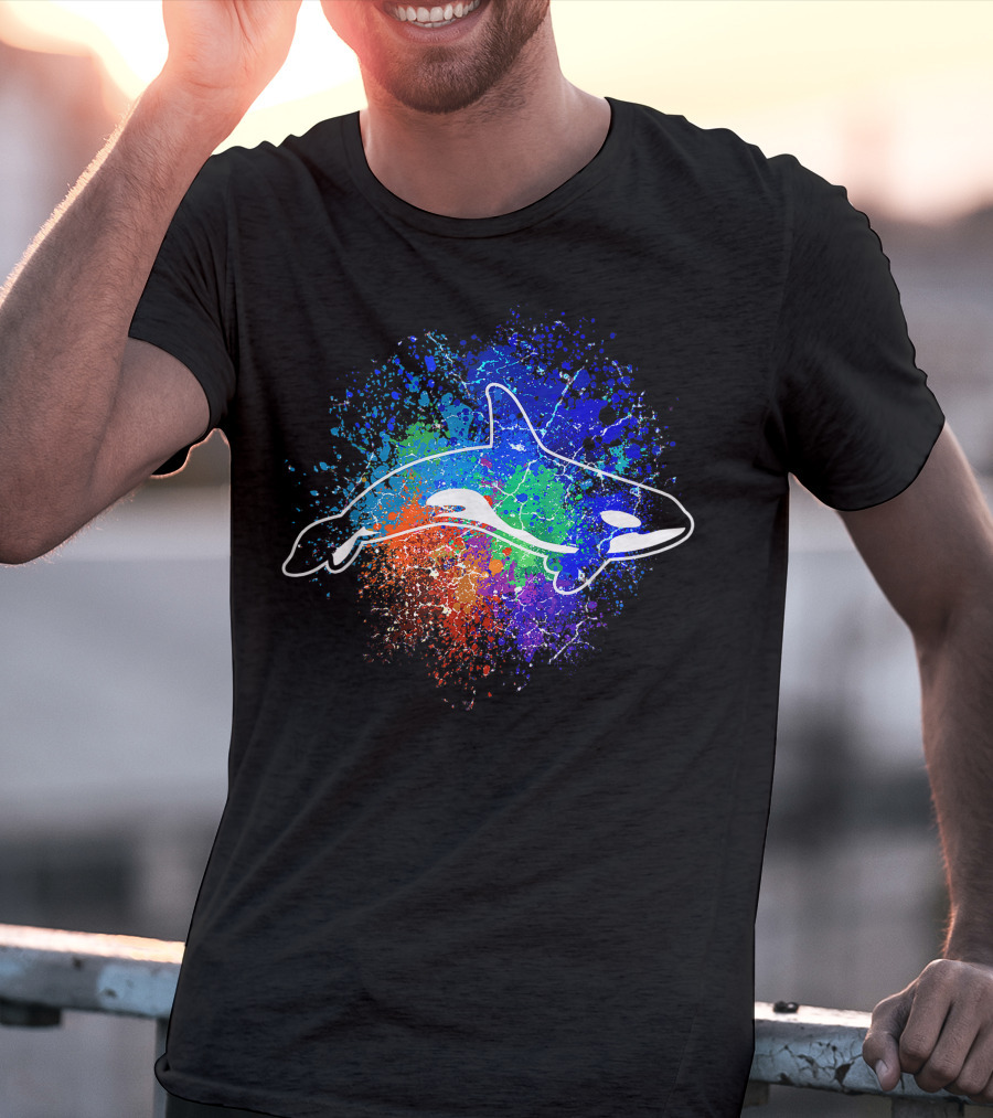 Killer Whale Orca Colorful Ocean Splatter Art Sea Animal T-Shirt