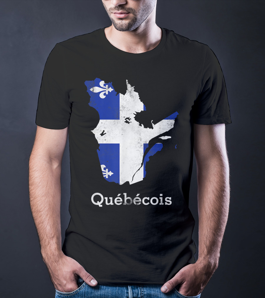 Québecois Province Map Fleur-de-Lis Montreal Quebec Flag T-Shirt