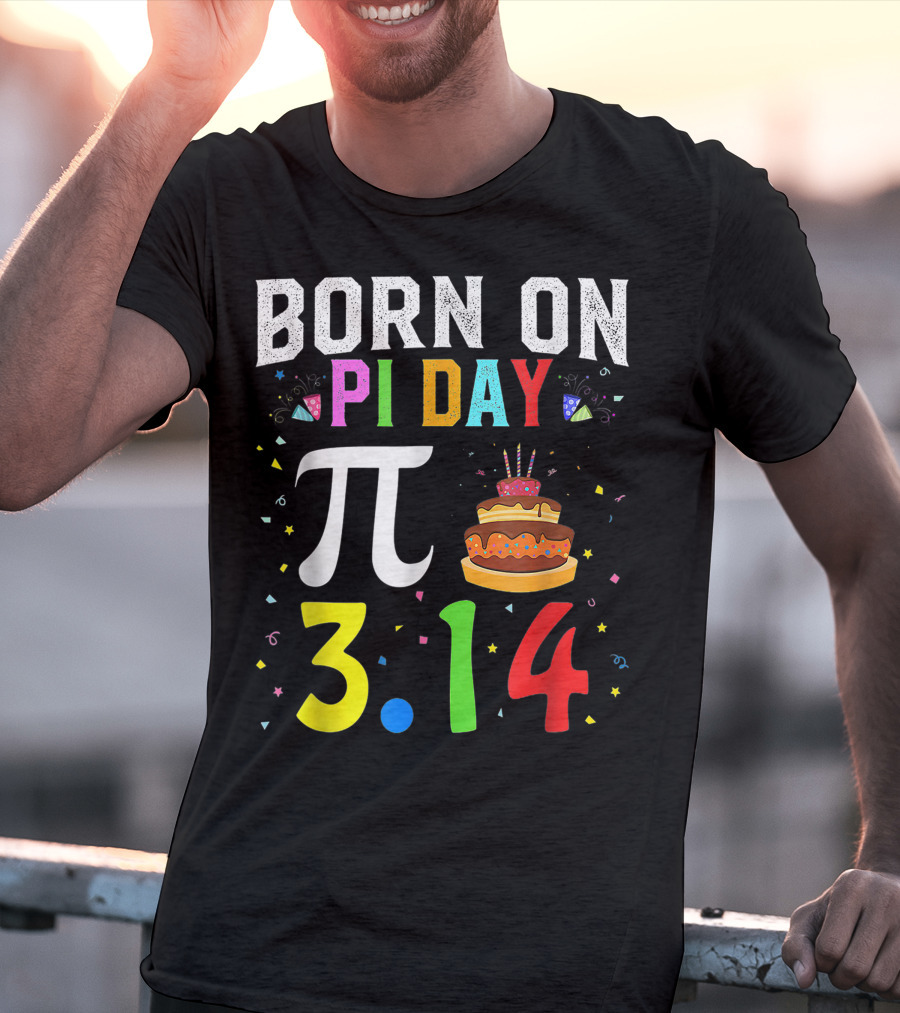 Born On Pi Day 3.14 March Birthday Celebration With Cake And Confetti T-Shirt