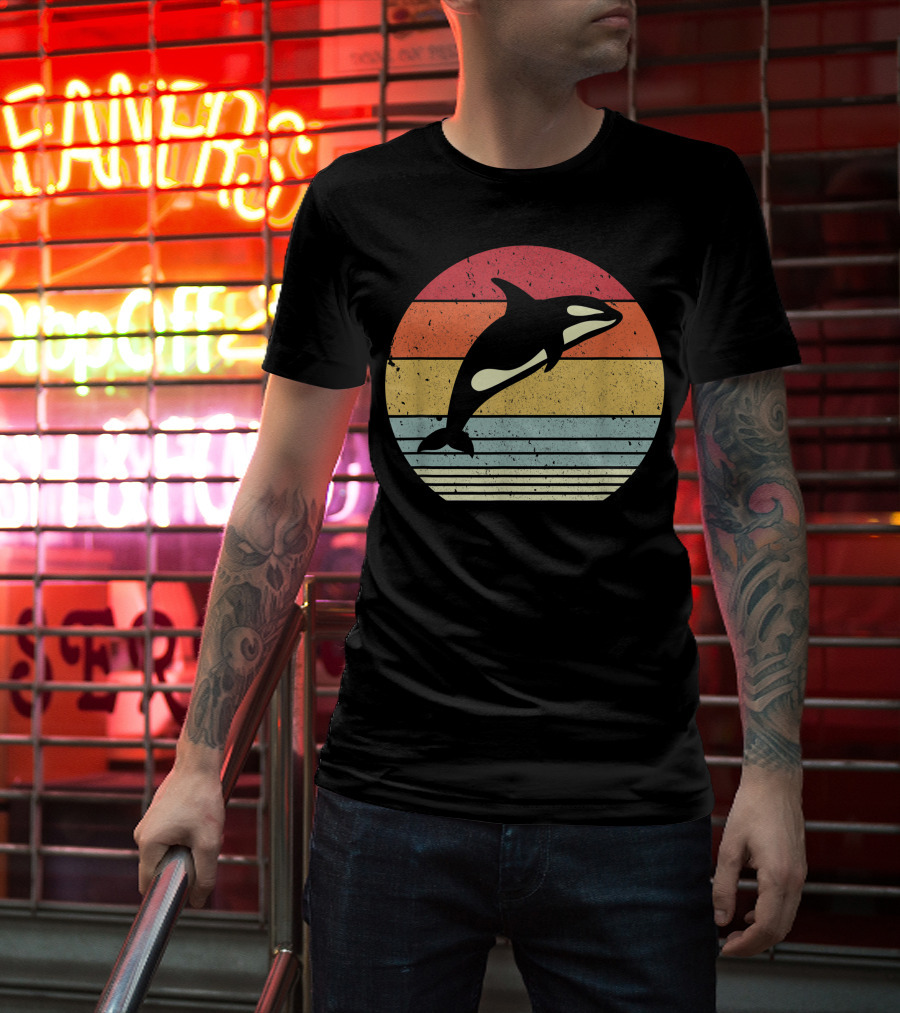 Orca Retro Sunset Style Ocean Stripes T-Shirt